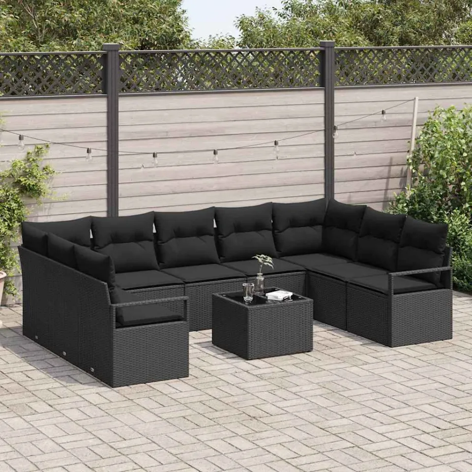 vidaXL Bankstel 10 st Zwart poly rattan, foto 3