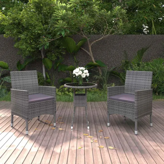 vidaXL 3-delige Tuinset poly rattan grijs, foto 2