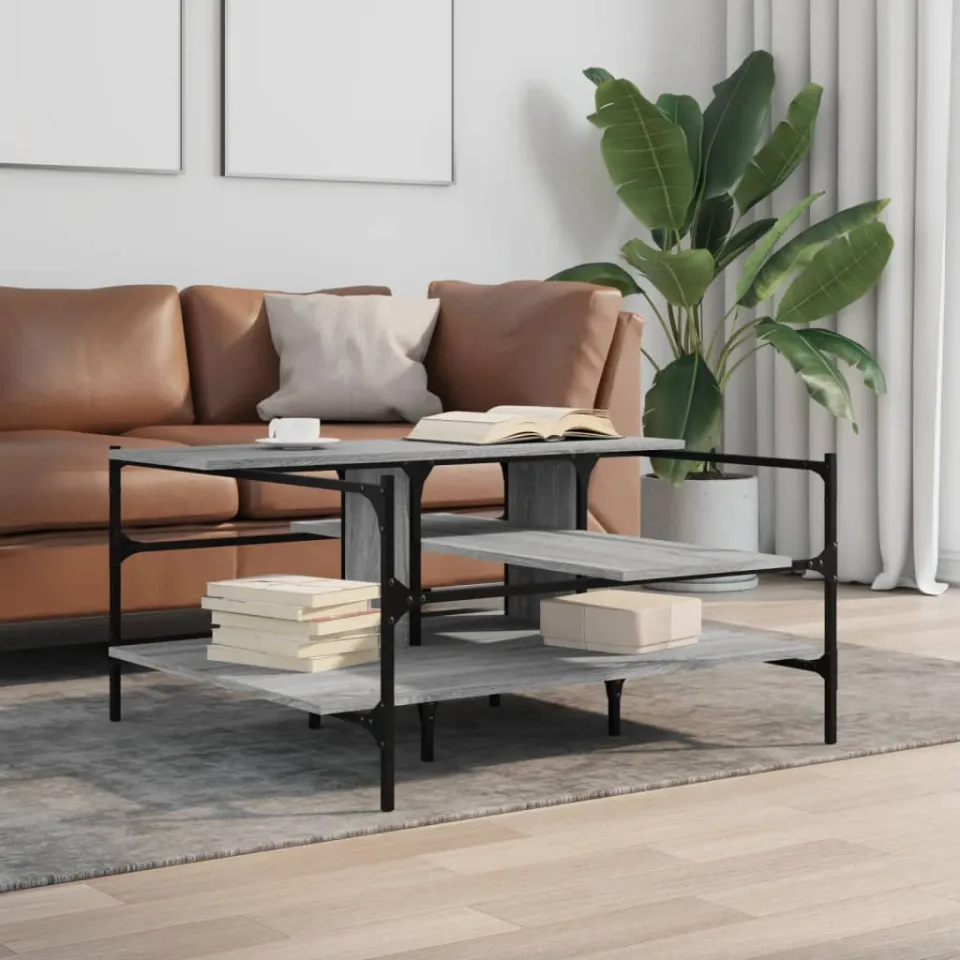 vidaXL Salontafel 100x100x48,5 cm bewerkt hout grijs sonoma, foto 3