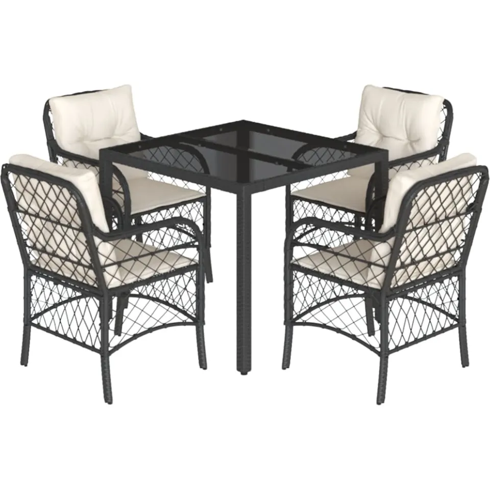 vidaXL 5-delige Tuinset met kussens poly rattan zwart, foto 3