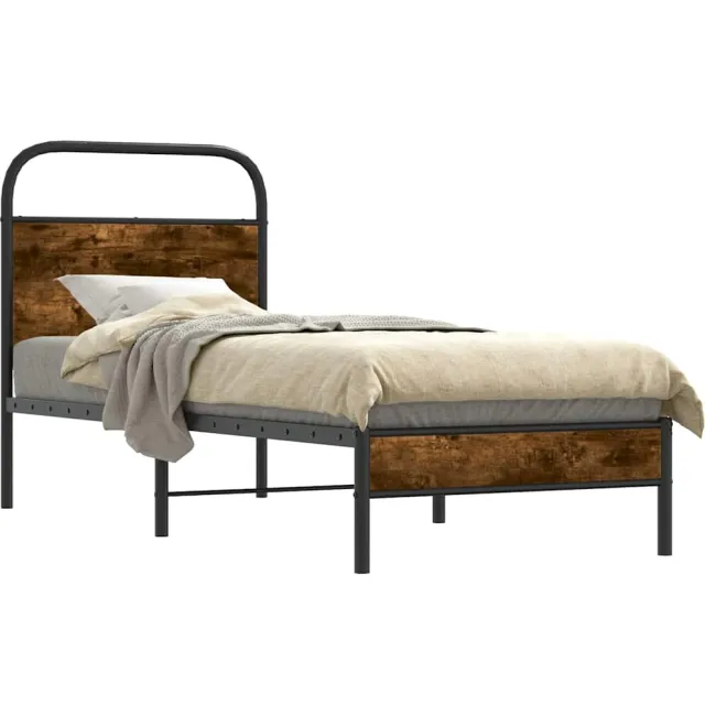 vidaXL Bedframe zonder matras bewerkt hout gerookt eiken 75x190 cm Bruin