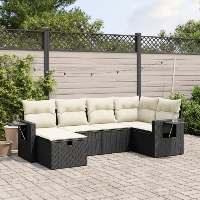 vidaXL 6-delige Loungeset met kussens poly rattan zwart, foto 2