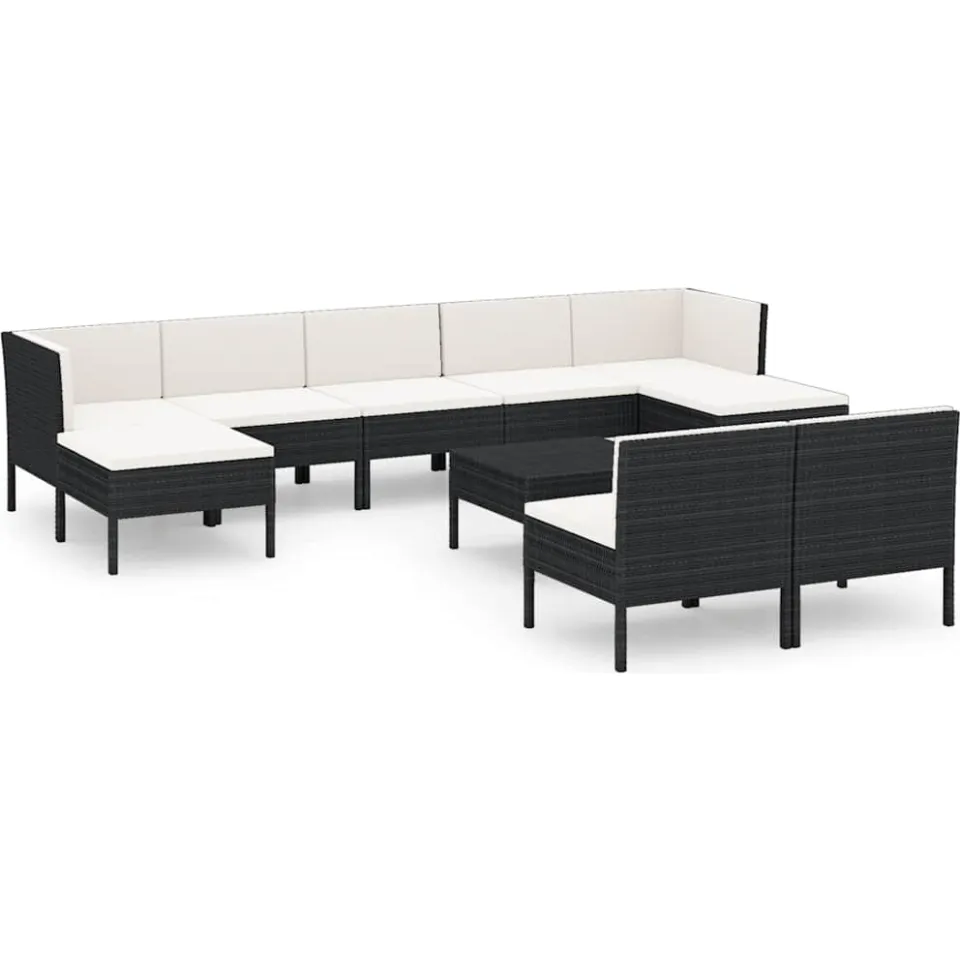 vidaXL 10-delige Loungeset met kussens poly rattan zwart, foto 3