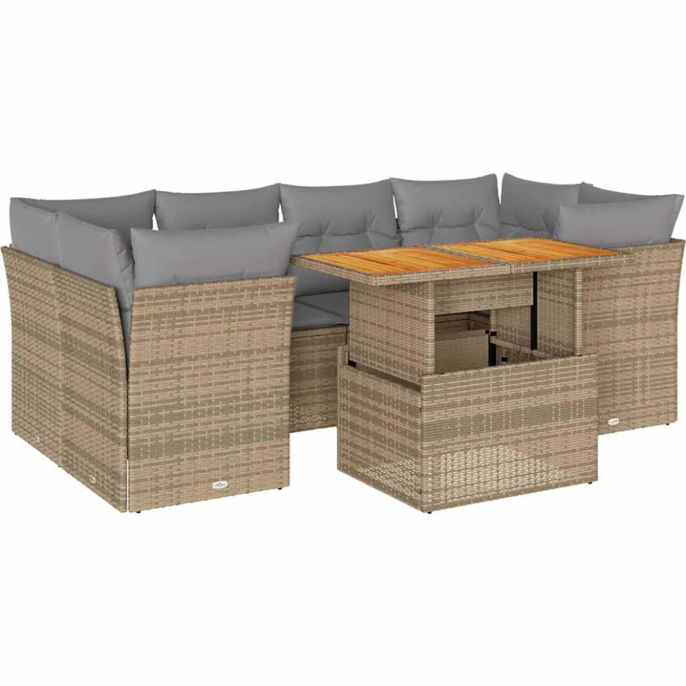 vidaXL 7-delige Loungeset met kussens poly rattan beige, foto 3