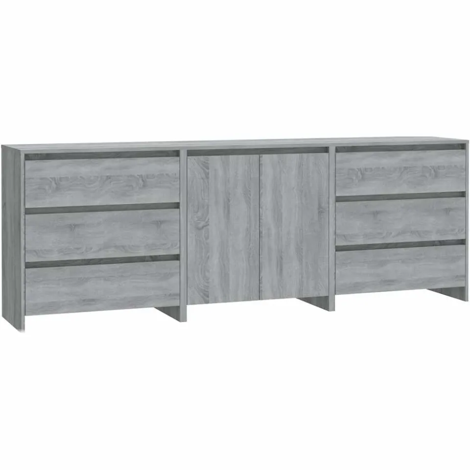 vidaXL 3 st Dressoirs bewerkt hout grijs sonoma eikenkleurig, foto 3