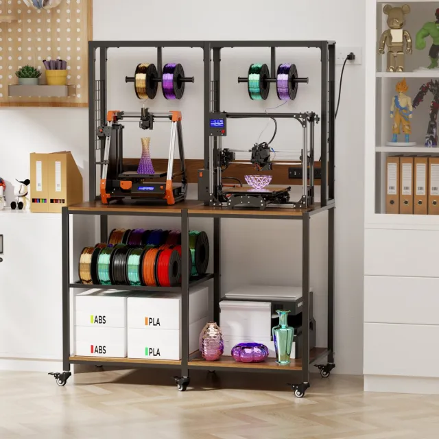 Wishdor 3d-printerstandaard met opbergrekken - Voor 2 printers - t-vormige filamenthouder - mobiel of vast - metaal - zwart - 160 x 119,9 x 59,9 cm