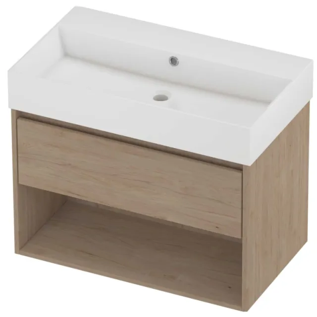 Proline Zara Badmeubelset Porselein Loft Zonder Kraangat Met Schap 80x46x65 cm Glans Wit Ideal Oak Eiken