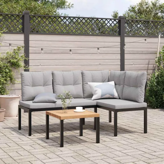 vidaXL 3-delige Loungeset met kussens gepoedercoat staal zwart, foto 2