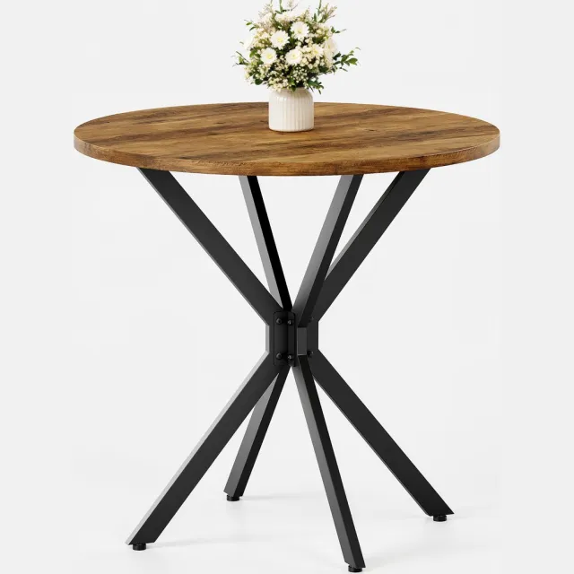 Welltin Ronde Eettafel-Industriële Ronde Eettafel met X-poot - 80x80x75 cm - Bruin/Zwart - Design tafel voor Eetkamer en Thuiskantoor Bruin,Zwart