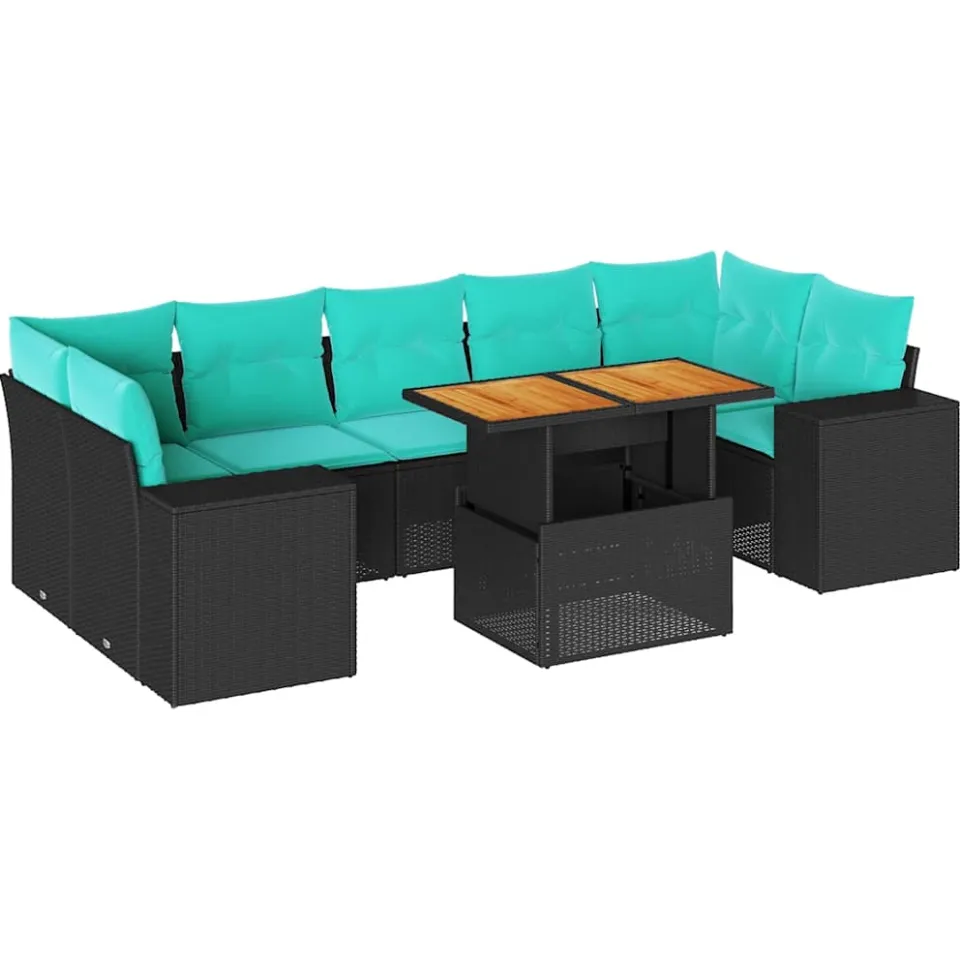 vidaXL 8-delige Loungeset met kussens poly rattan zwart