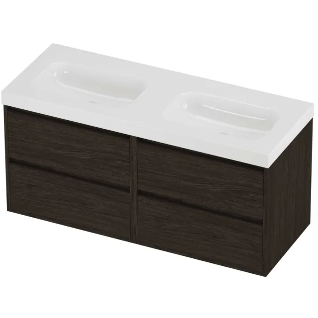 Proline Haga Badmeubelset Polystone Mezza Dubbel 120x46x58 cm Glans Wit Mokka Oak Eiken