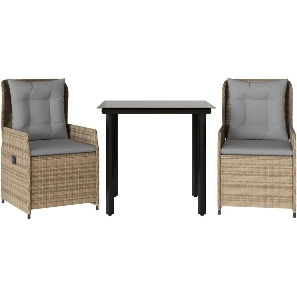 vidaXL 3-delige Tuinset met kussens poly rattan beige, foto 3