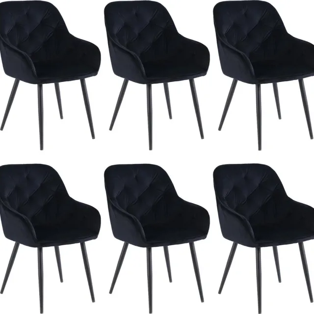 Colenis Sky Eetkamerstoel - Set van 6 - Zwart - Fluweel - Velvet - Met armleuning
