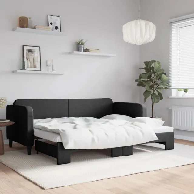 vidaXL Slaapbank met onderschuifbed 80x200 cm stof zwart
