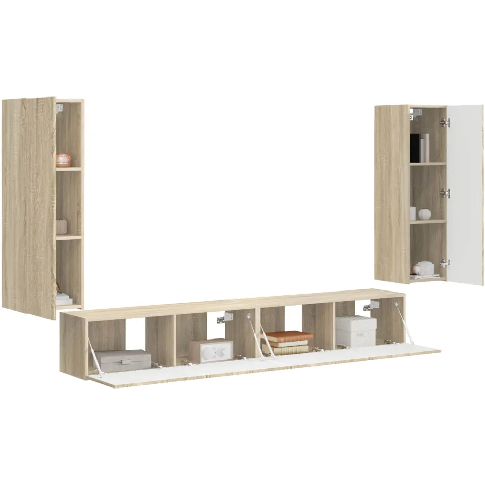 vidaXL TV Wandkast Set 4 st Sonoma Eiken Bewerkt hout Bruin