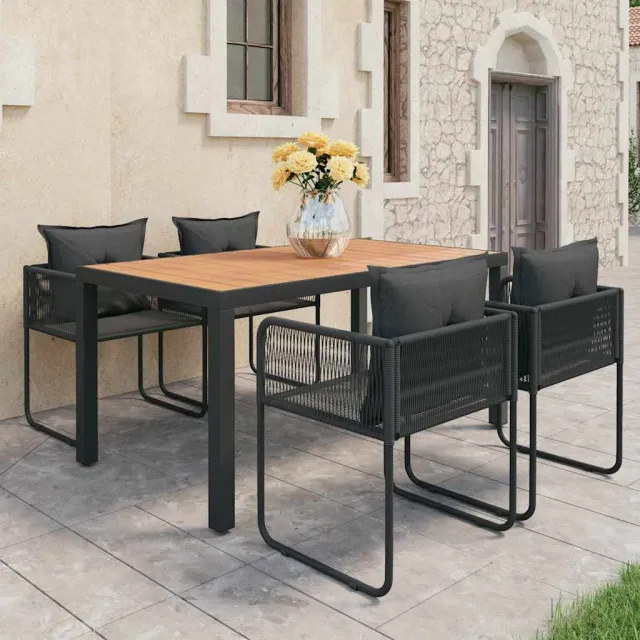 vidaXL 5-delige Tuinset PVC-rattan zwart en bruin, foto 2