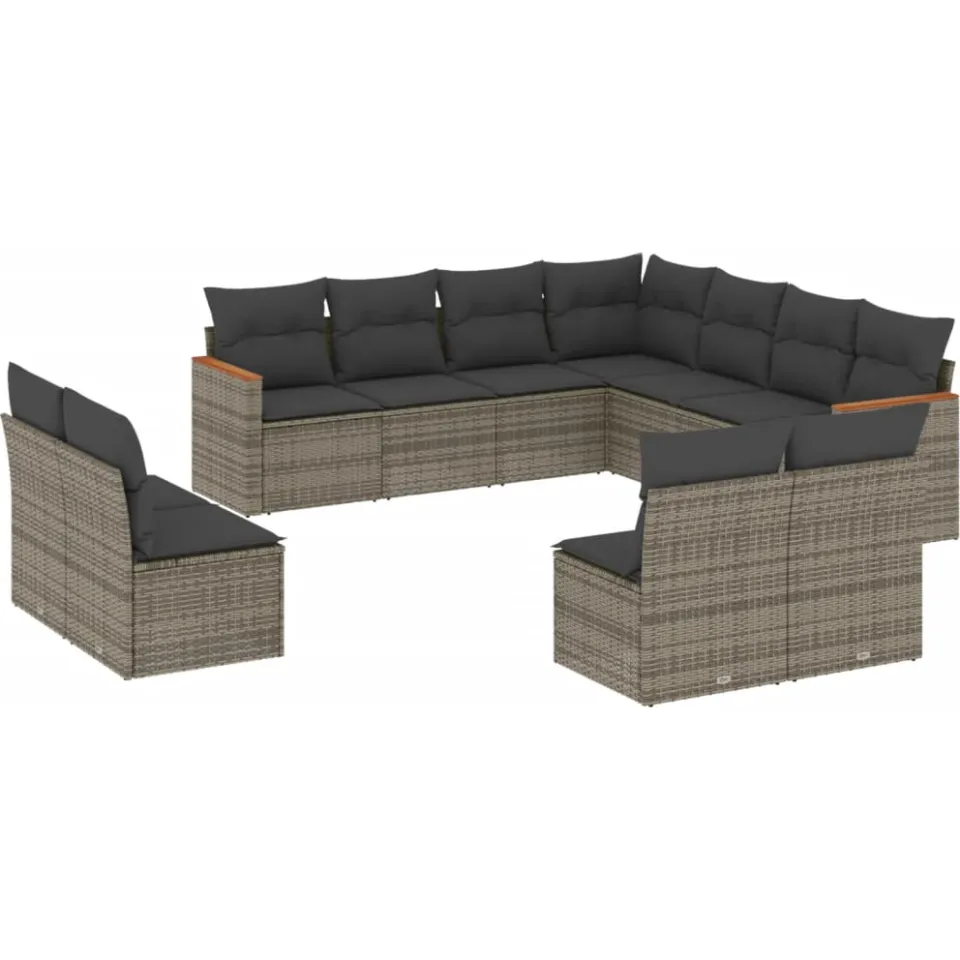 vidaXL 11-delige Loungeset met kussens poly rattan grijs, foto 3