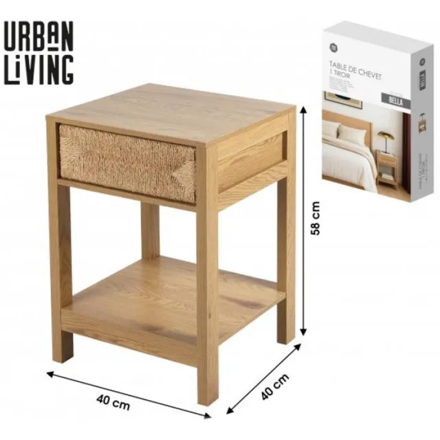 Urban Living "BELLA" Nachtkastje met 1 lade in gevlochten touw – 40 x 40 x 58 cm natuurlijke
