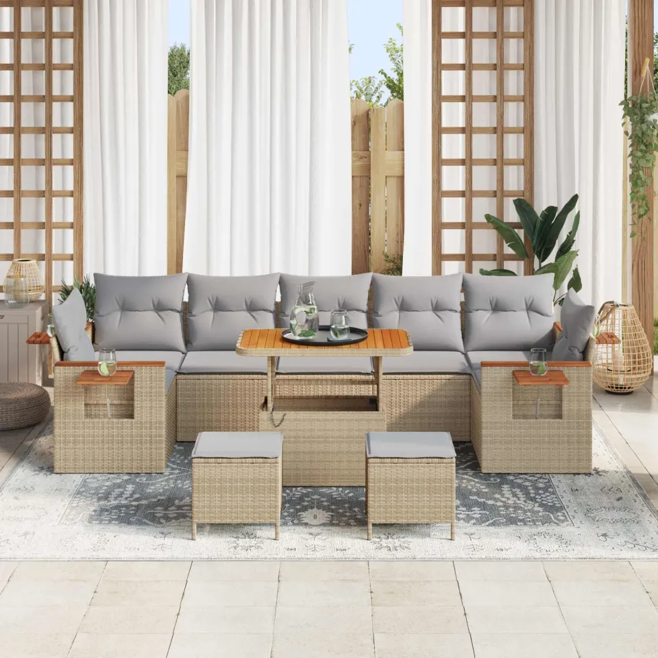 vidaXL Tuinbankenset 10 st Beige poly rattan, foto 3