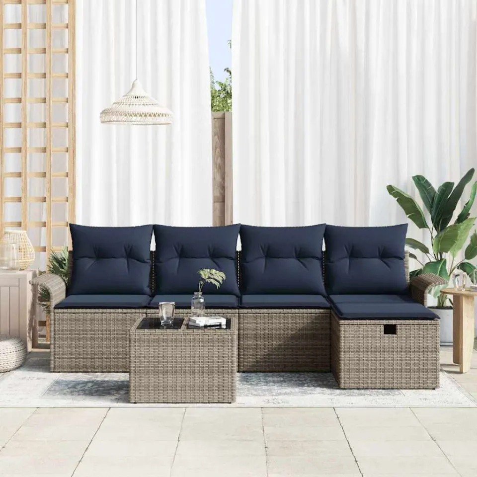 vidaXL Tuin Sofa Set 6 st Poly riet grijs, foto 3