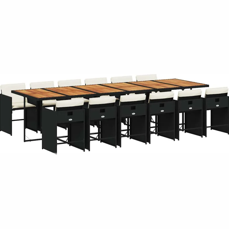 vidaXL 13-delige Tuinset met kussens poly rattan zwart