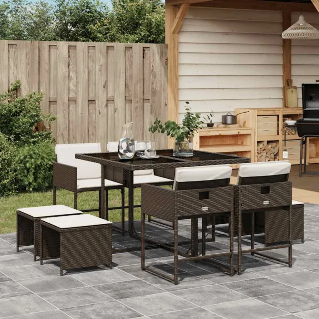 vidaXL 9-delige Tuinset met kussens poly rattan bruin, foto 2