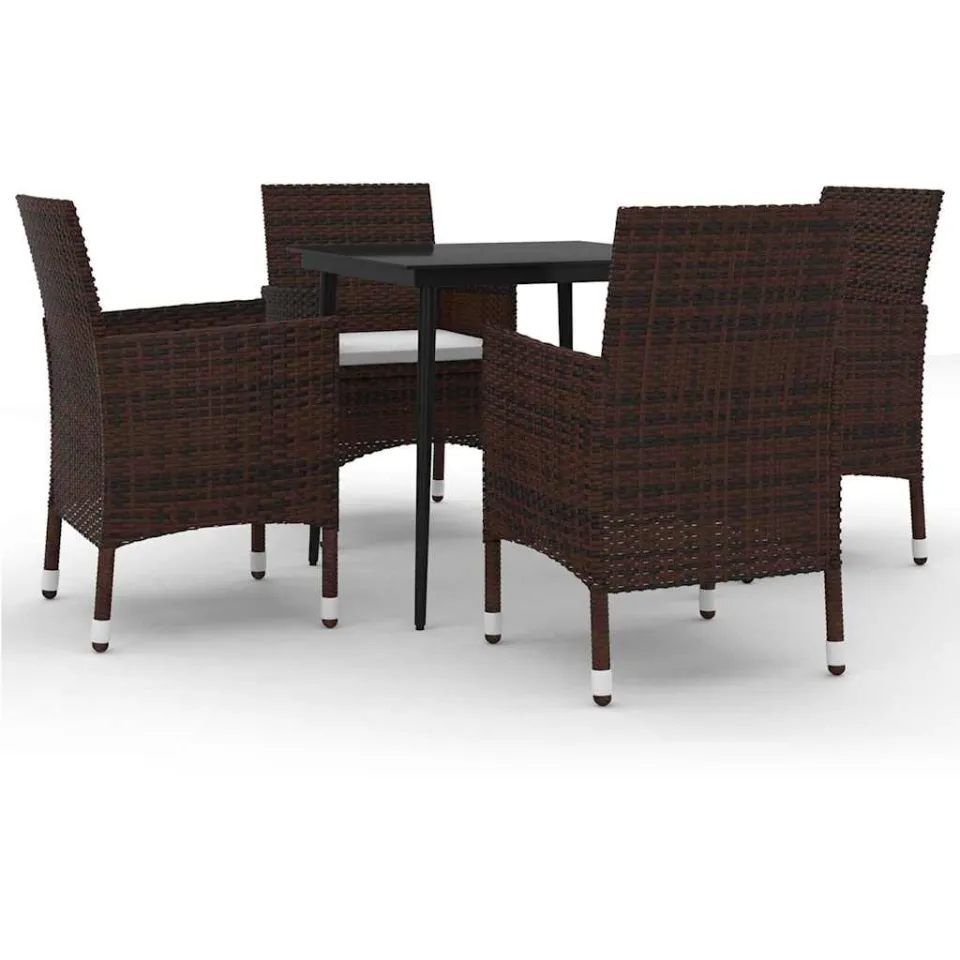 vidaXL 5-delige Tuinset met kussens poly rattan en glas bruin, foto 3