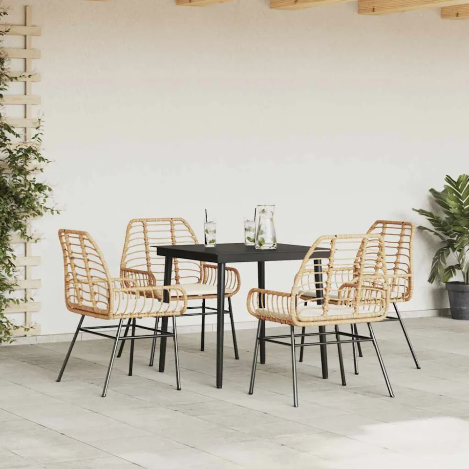 vidaXL 5-delige Tuinset met kussens poly rattan glas bruin, foto 2