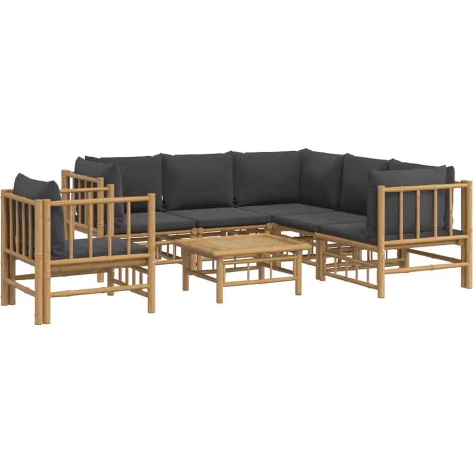 vidaXL 7-delige Loungeset met kussens bamboe donkergrijs Bruin