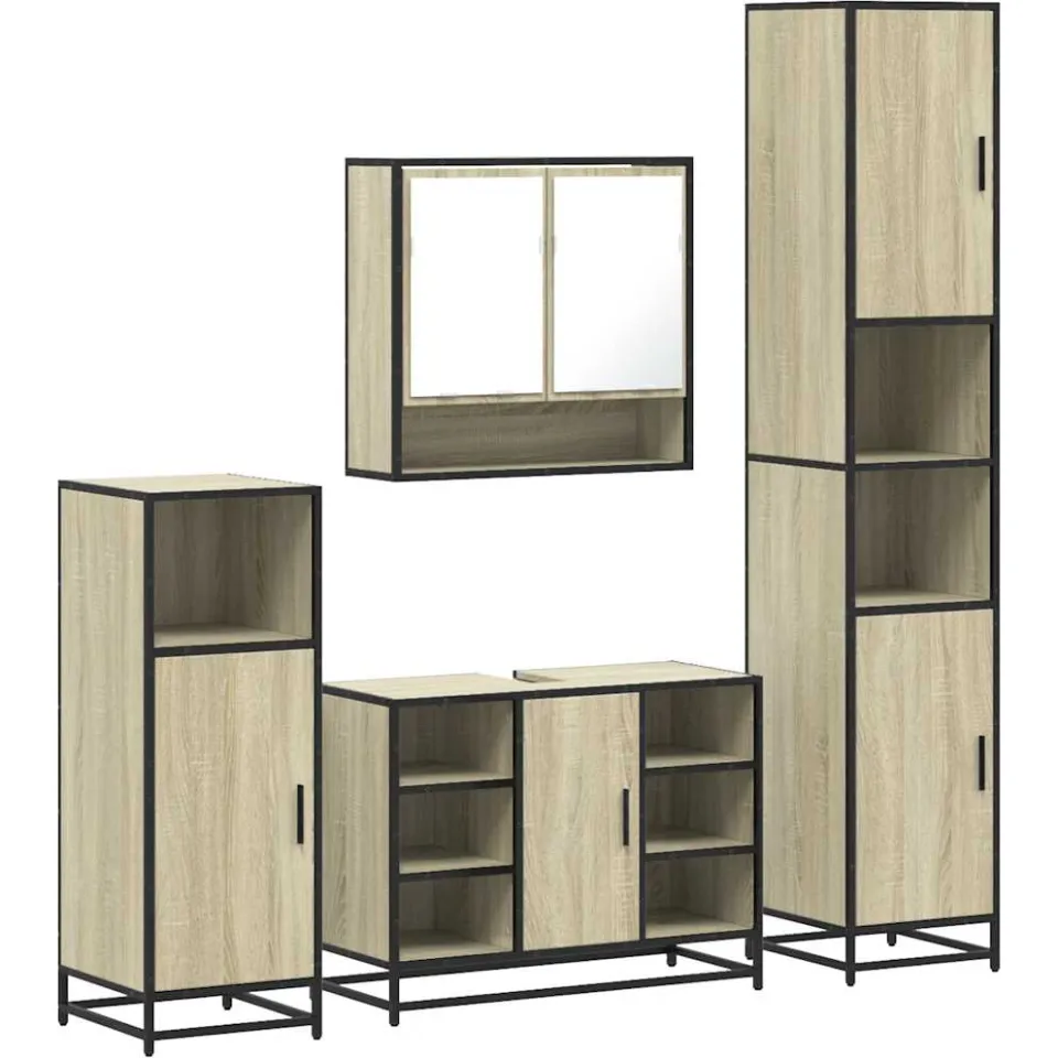 vidaXL 4-delige Badkamermeubelset bewerkt hout sonoma eikenkleurig, foto 3