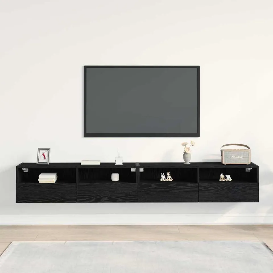 vidaXL TV Wandkast 2 st Zwart eiken Bewerkt hout, foto 4