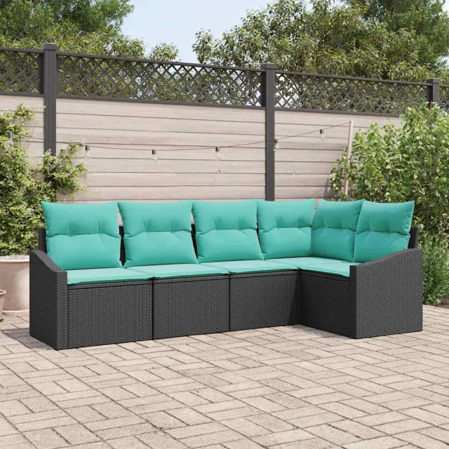 vidaXL Bankstel 5 st Zwart poly rattan, foto 2