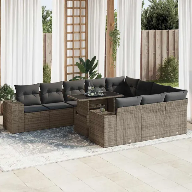 vidaXL 11-delige Loungeset met kussens poly rattan acacia grijs, foto 2