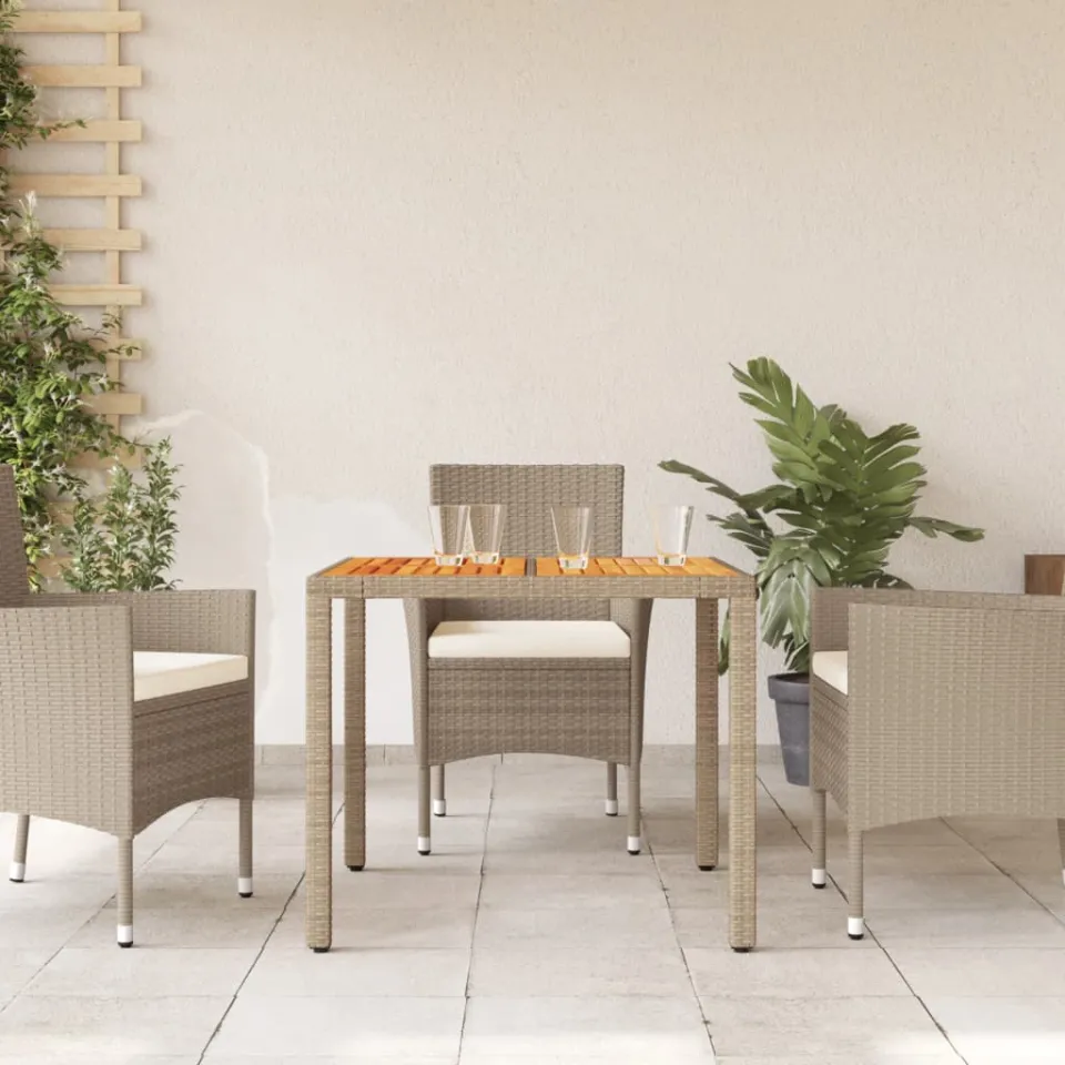 vidaXL Tuintafel 90x90x75 cm poly rattan en acaciahout beige, foto 3