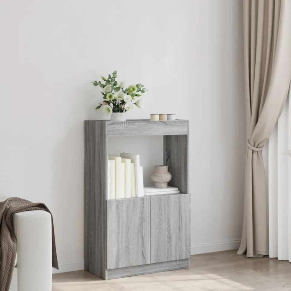 vidaXL Hoge kast 63x33x100 cm bewerkt hout grijs sonoma eikenkleurig, foto 2