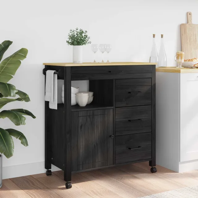 vidaXL Keuken Trolley MONZA Zwart 84 x 40 x 88,5 cm Massief Vurenhout, foto 2