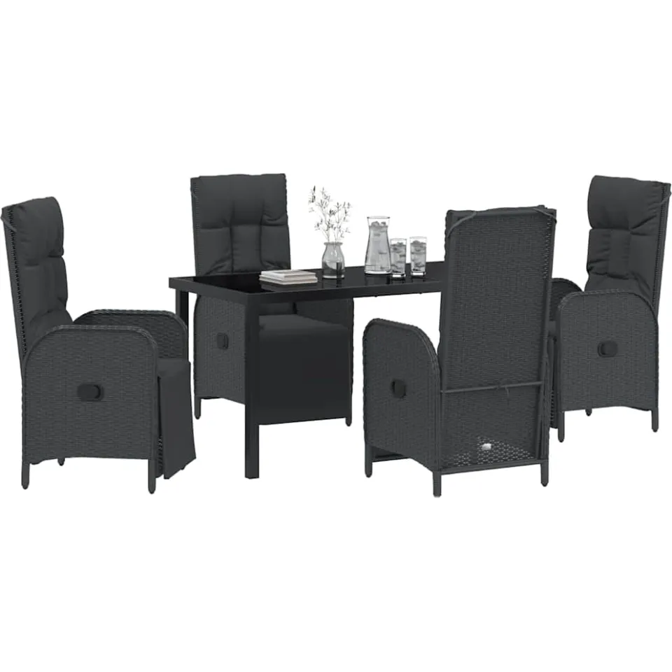 vidaXL Tuin eettafelset 5 st Zwart poly rattan
