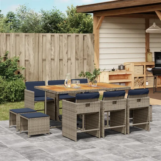 vidaXL 11-delige tuinset met kussens, grijs polyrotan
