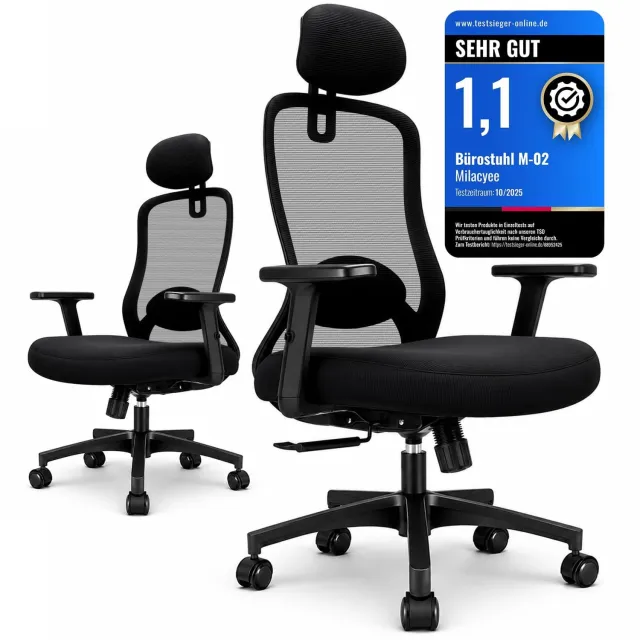 Duraxl Bureaustoel - 4D lendensteun - Mesh - 150 kg - Zwart