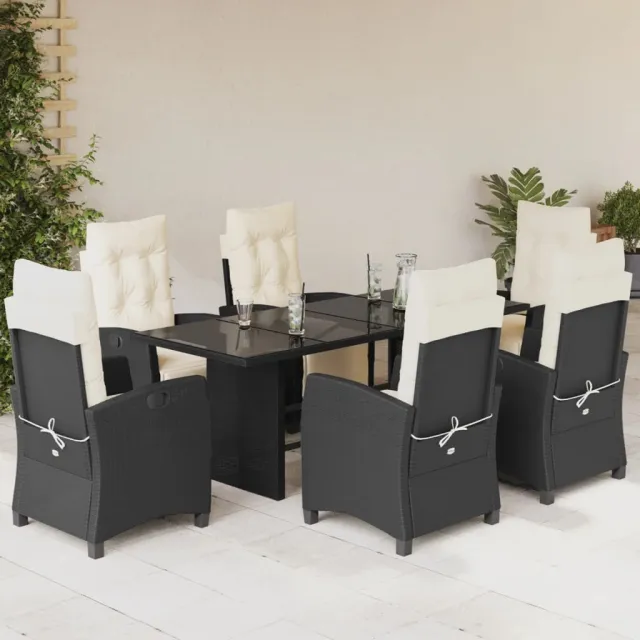 vidaXL 7-delige Tuinset met kussens poly rattan zwart, foto 2