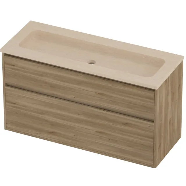 Proline Rollo Badmeubelset Hardsteen Elegant Centraal 120x46x67 cm Sand Stone Cider Oak Eiken