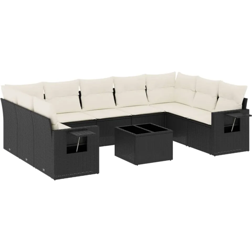 vidaXL 10-delige Loungeset met kussens poly rattan zwart, foto 3