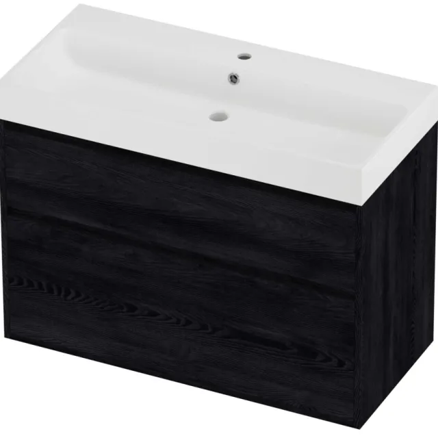 Proline Podium Badmeubelset Polystone Loft 1 Kraangat Greeploos 100x46x75 cm Mat White Black Oak Eiken