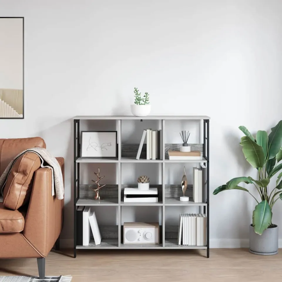 vidaXL Boekenkast 9-laags 102 x 32 x 104,5 cm Bewerkt hout grijs, foto 3