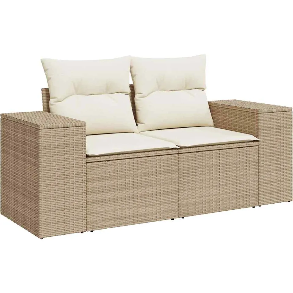 vidaXL 7-delige Loungeset met kussens poly rattan beige