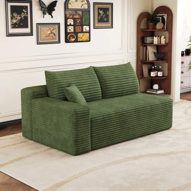 MODENUIT Sofa 2-Zits - Chaise Longue Omkeerbaar - Voor Woonkamer En Slaapkamer - Ribstof - Groen