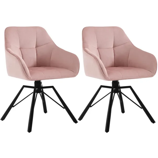 Corenia Draaibare Eetkamerstoel – Set van 2 - Eetkamerstoel – Stoel – Draaistoel – Comfortabel – Velvet Bekleding – 360° Draaibare Zitting - Fluweel - Roze