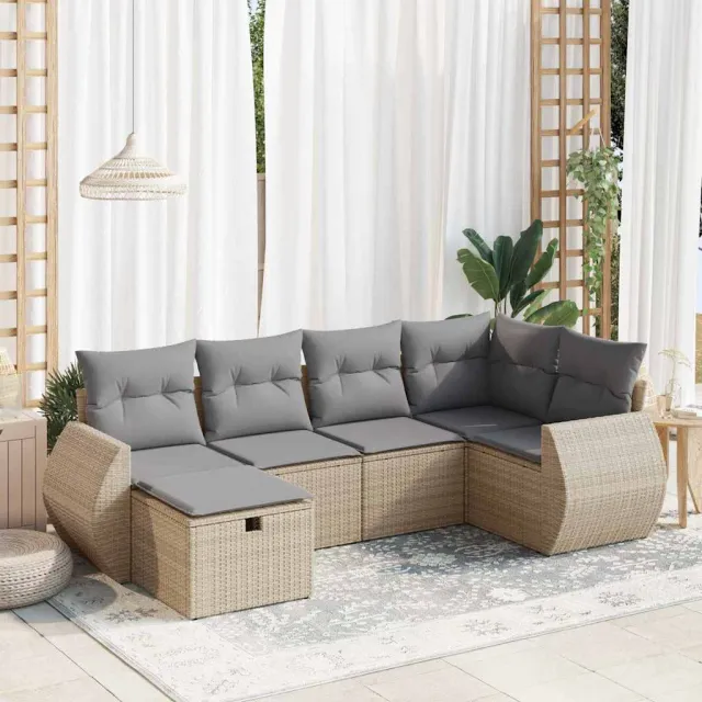 vidaXL 6-delige Loungeset met kussens poly rattan beige, foto 2