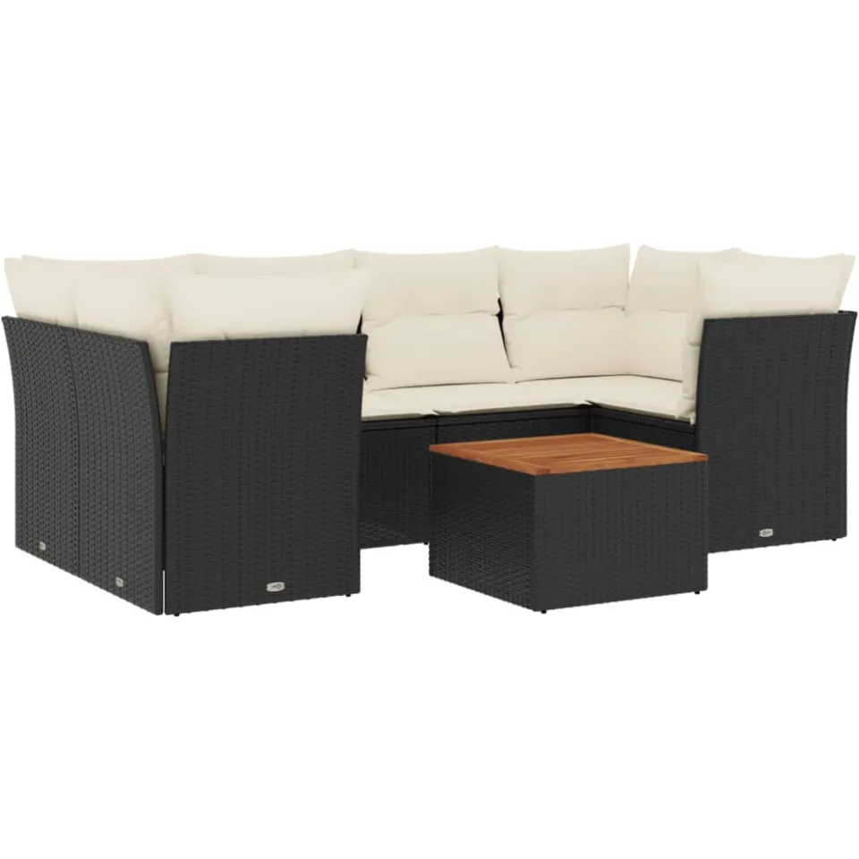 vidaXL 7-delige Loungeset met kussens poly rattan zwart