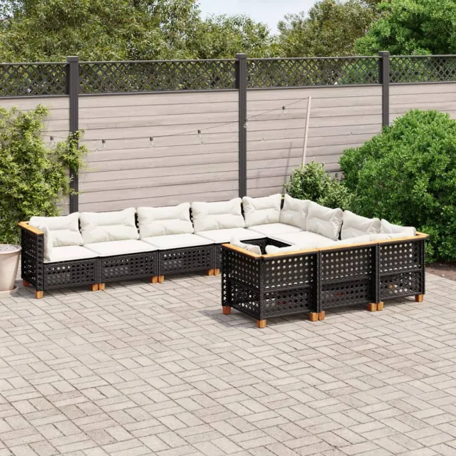 vidaXL 10-delige Loungeset met kussens poly rattan zwart, foto 2